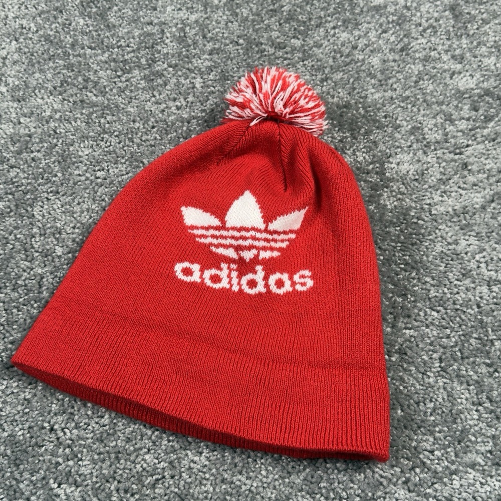 Adidas Unisex Pom Beanie Hat  Red / White with Pom Pom Winter Ski Stocking Hat
